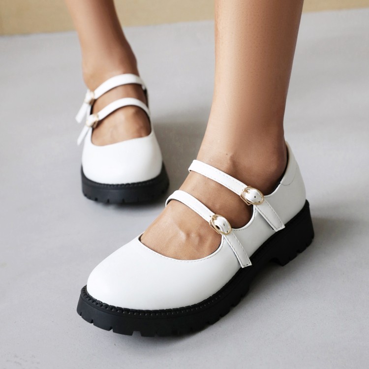 Sweet Low Chunky Heel Round Toe Flat Shoes for Women
