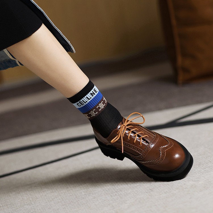 Women's Fashion Flat Shoes with Lace-Up Round Toe and Chunky Mid Heel - Image 3
