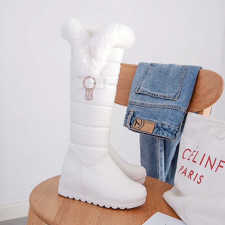 Women's High Shaft Fashion Boots with Hidden Heel and Faux Fur Lining - Image 4
