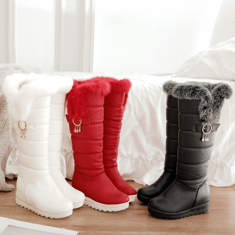Women's High Shaft Fashion Boots with Hidden Heel and Faux Fur Lining