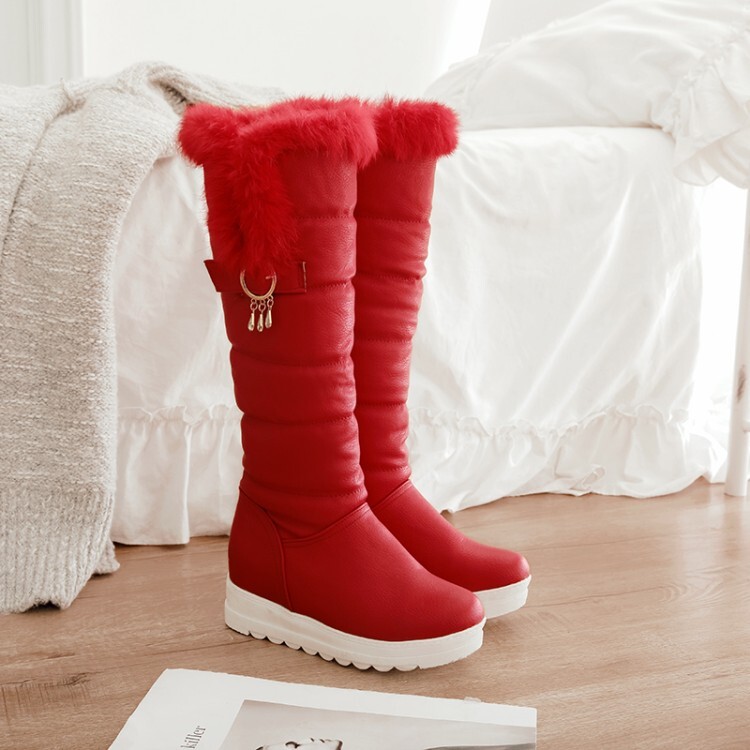Women's High Shaft Fashion Boots with Hidden Heel and Faux Fur Lining - Image 2