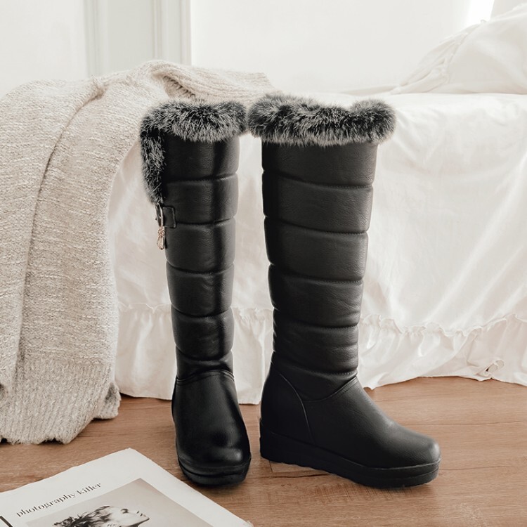 Women's High Shaft Fashion Boots with Hidden Heel and Faux Fur Lining - Image 3