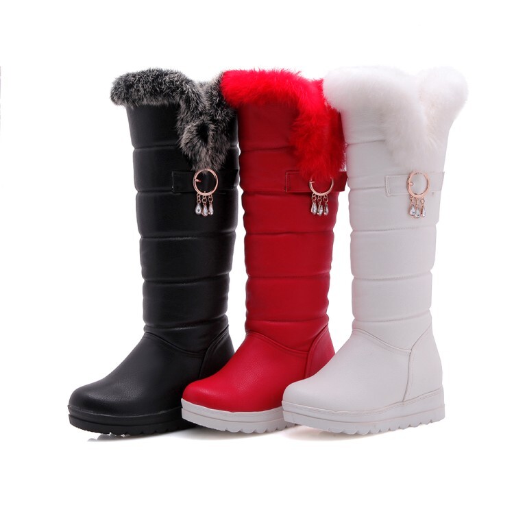 Women's High Shaft Fashion Boots with Hidden Heel and Faux Fur Lining - Image 5