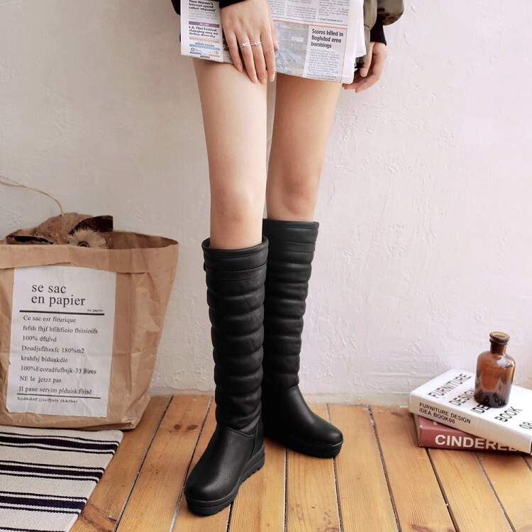 Women's High Shaft Fashion Boots with Low Hidden Heel and Round Toe - Image 4