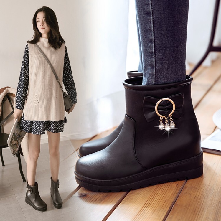 Women's PU Flat Round Toe Short Fashion Boots - Style k.html - Image 3