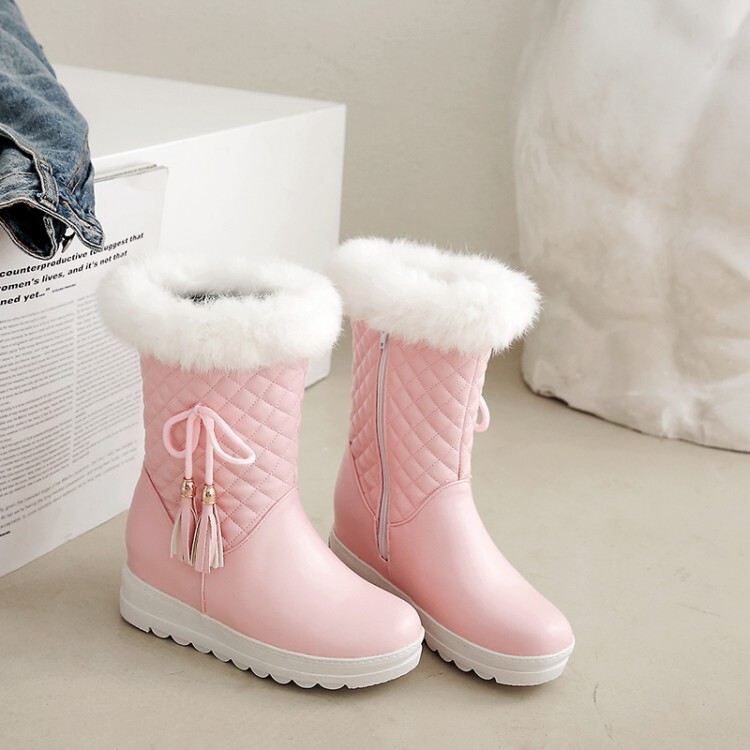 Women's Mid-Calf Fashion Boots with Low Hidden Heel and Faux Fur Lining - Image 2
