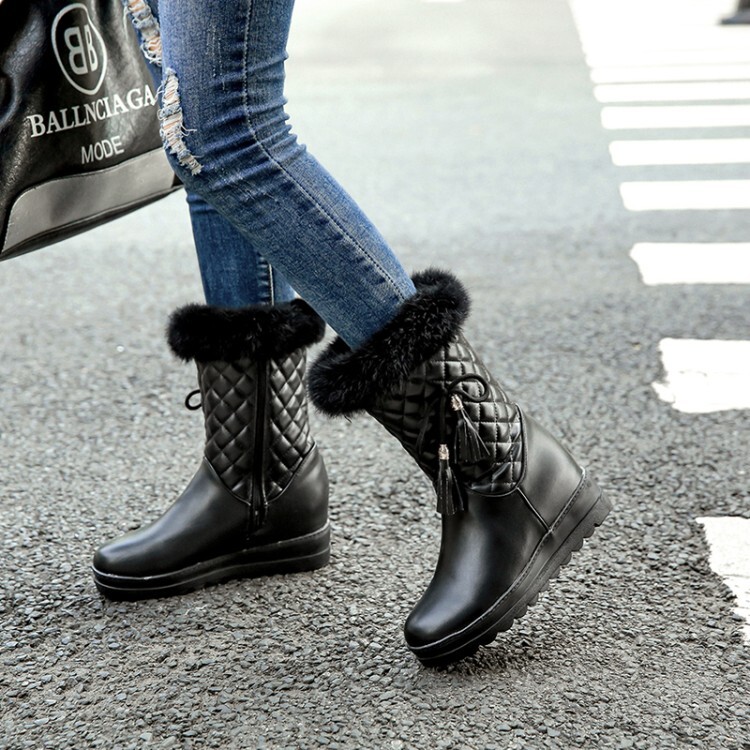 Women's Mid-Calf Fashion Boots with Low Hidden Heel and Faux Fur Lining - Image 3