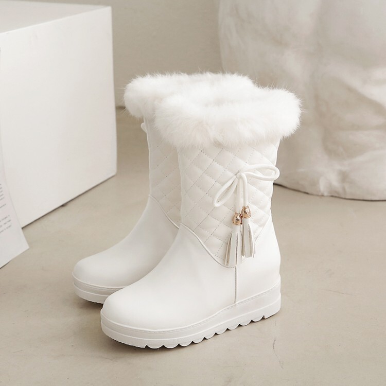 Women's Mid-Calf Fashion Boots with Low Hidden Heel and Faux Fur Lining - Image 5