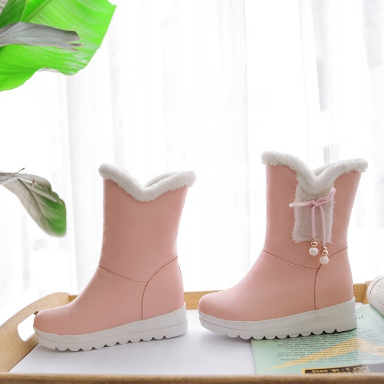 Women's Mid-Calf Fashion Boots with Hidden Wedge Heel and Faux Fur Lining - Image 4