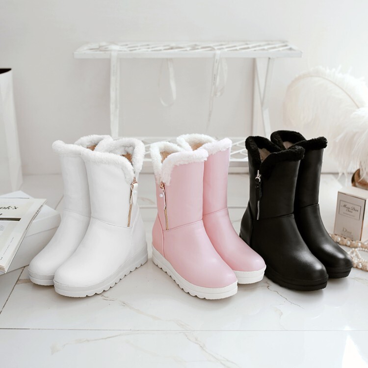 Women's Mid-Calf Fashion Boots PU Round Toe Flat Heel Winter