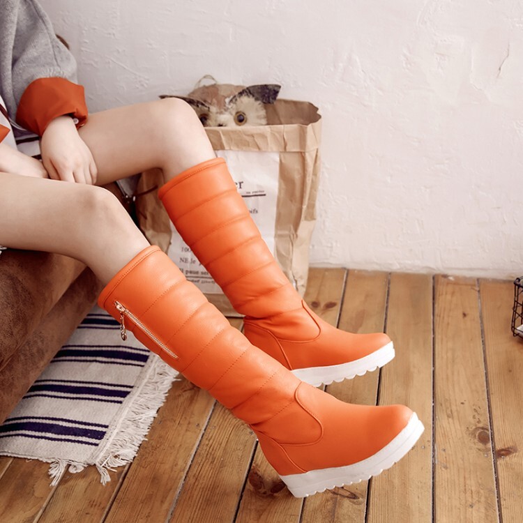 Women's High Shaft Fashion Boots with Faux Fur Lining and Hidden Wedge Heel