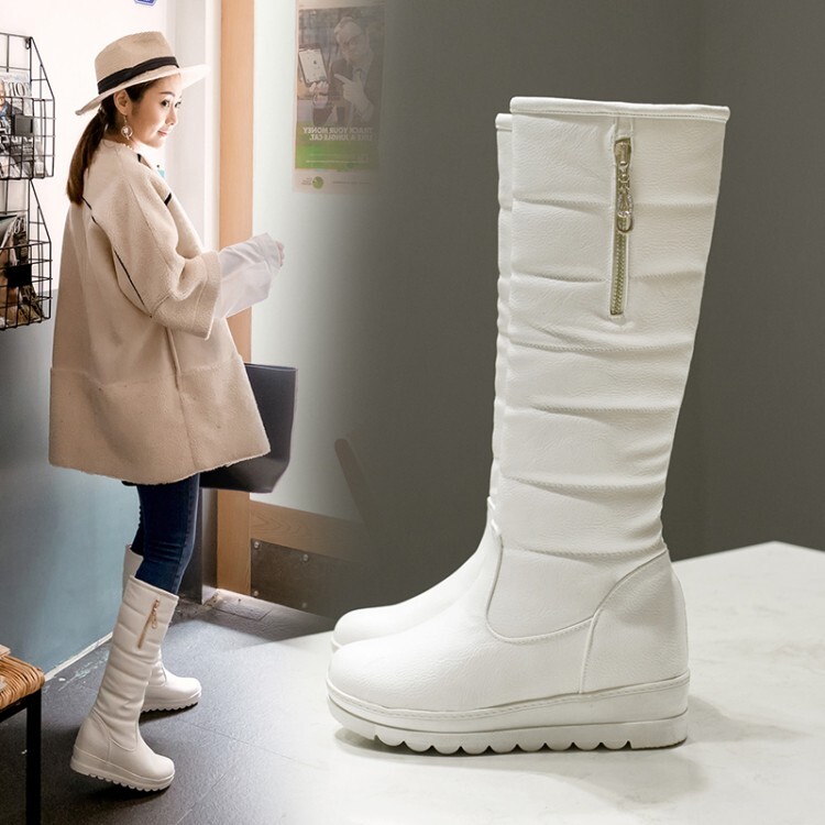 Women's High Shaft Fashion Boots with Faux Fur Lining and Hidden Wedge Heel - Image 2