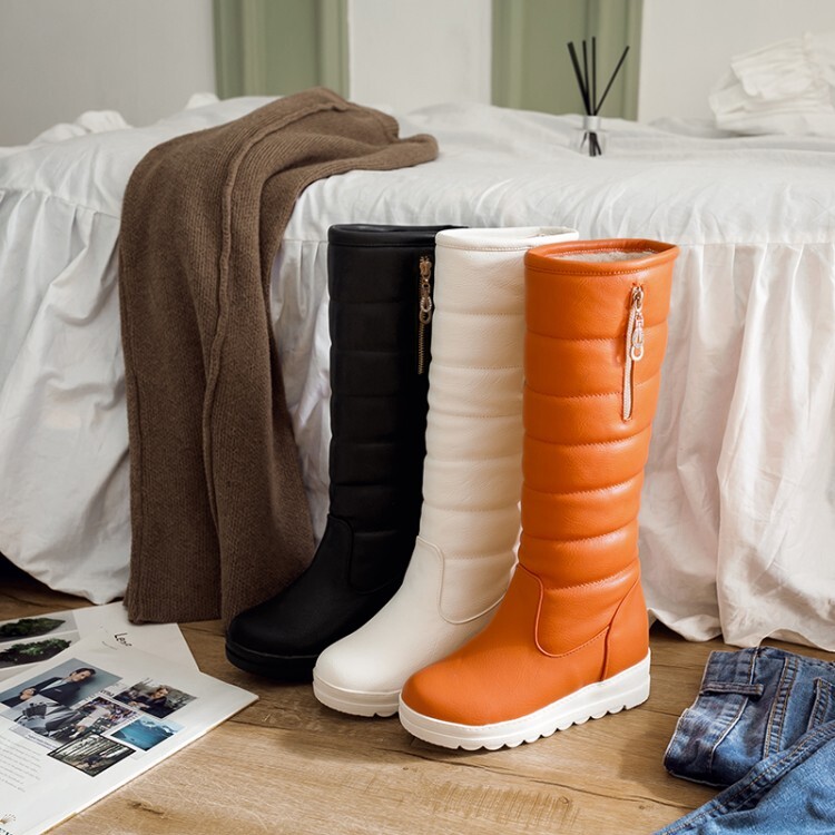 Women's High Shaft Fashion Boots with Faux Fur Lining and Hidden Wedge Heel - Image 3