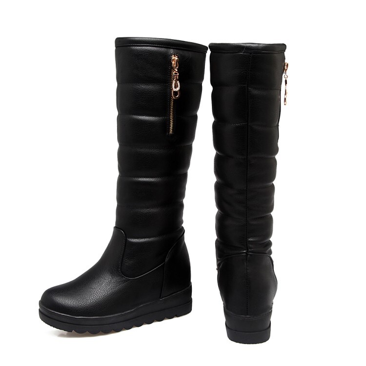 Women's High Shaft Fashion Boots with Faux Fur Lining and Hidden Wedge Heel - Image 5