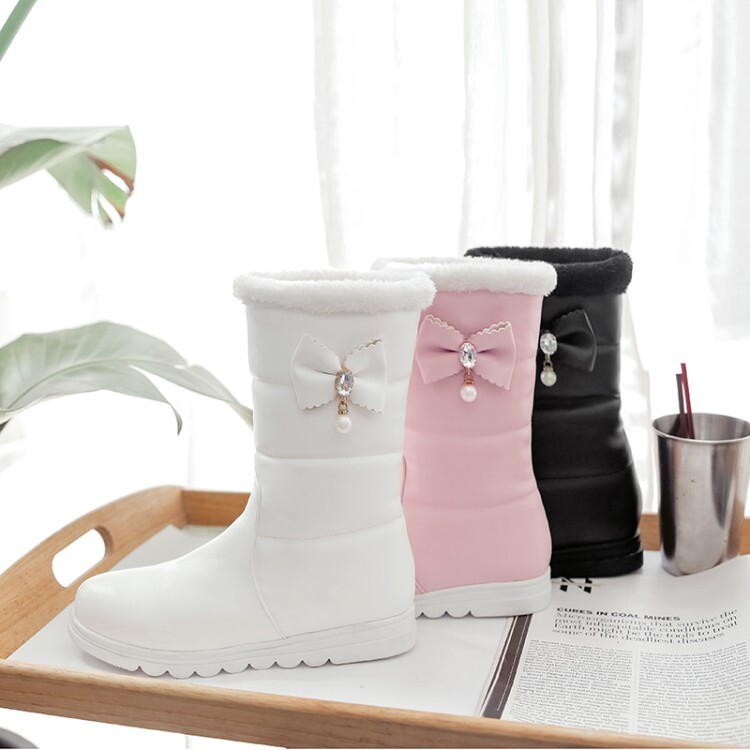 Women's Mid-Calf Fashion Boots Low Flat Heel Round Toe PU - Style m.html