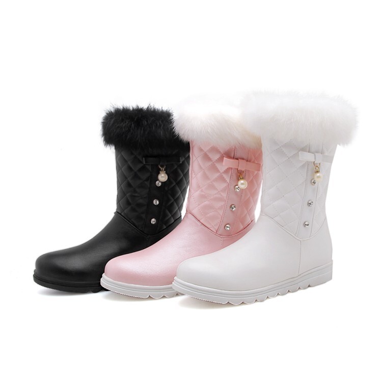 Women's Mid-Calf Fashion Boots PU Flat Round Toe Winter - Style m.html