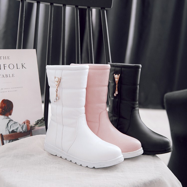 Women's PU Mid-Calf Fashion Boots with Faux Fur Lining - Style o.html