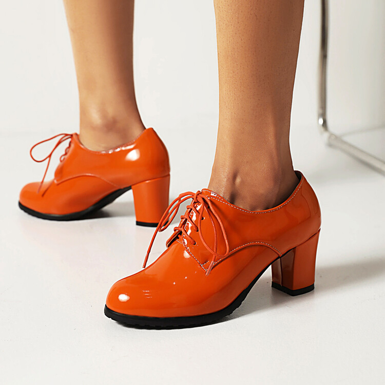 Women's High Heel Chunky Round Toe PU Pumps - Image 4