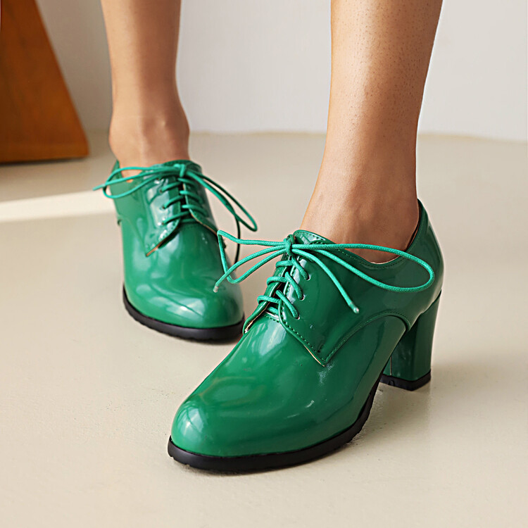 Women's High Heel Chunky Round Toe PU Pumps