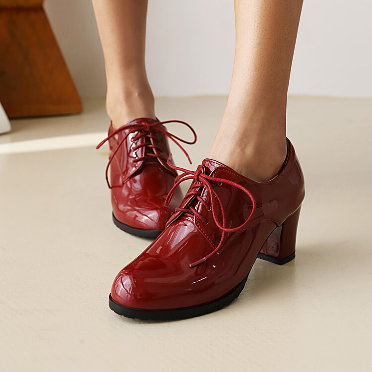 Women's High Heel Chunky Round Toe PU Pumps - Image 3
