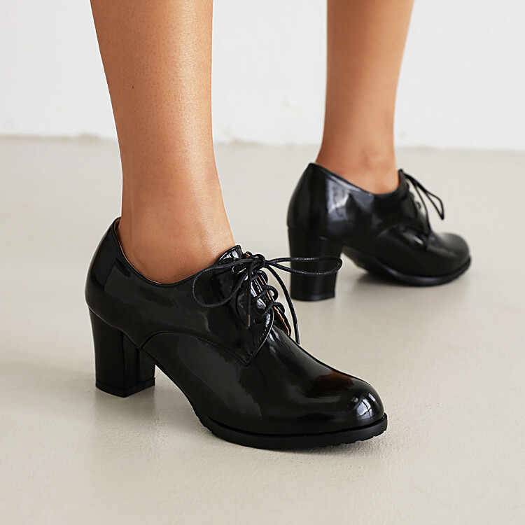 Women's High Heel Chunky Round Toe PU Pumps - Image 2