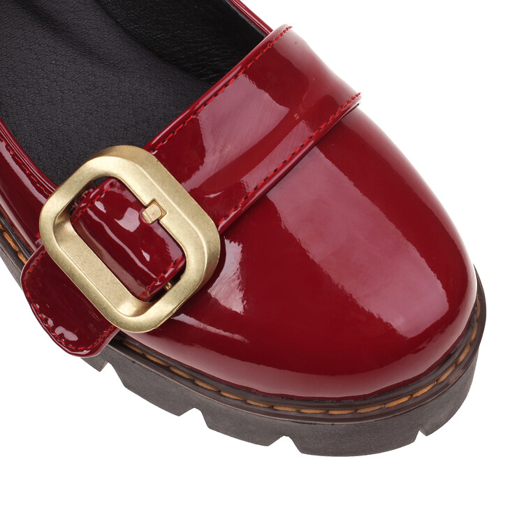 Women's Patent Leather Round Toe Chunky Mid Heel Pumps - Image 4