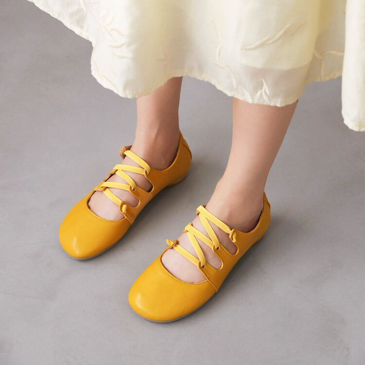 Women's Fashion Flat Shoes PU Slip-On Low Heel Round Toe Solid Color
